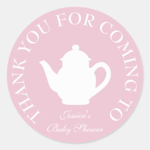 Merci d'être venu baby shower stickers tea party