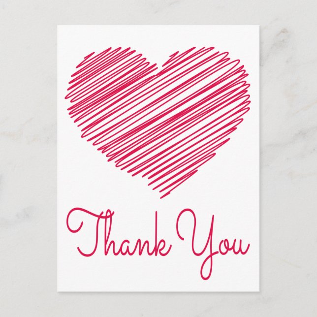 Merci Doodé Coeur rouge / carte postale rose (Devant)