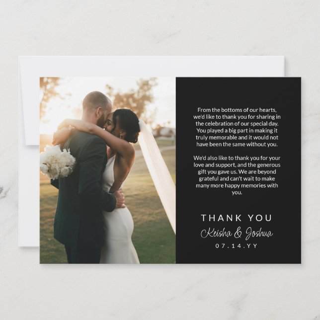 Merci du Mariage de message imprimé de script noir (Devant)