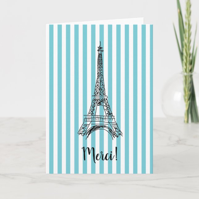 Merci Eiffel Tower Turquoise Paris Card Dankeskarte (Vorderseite)