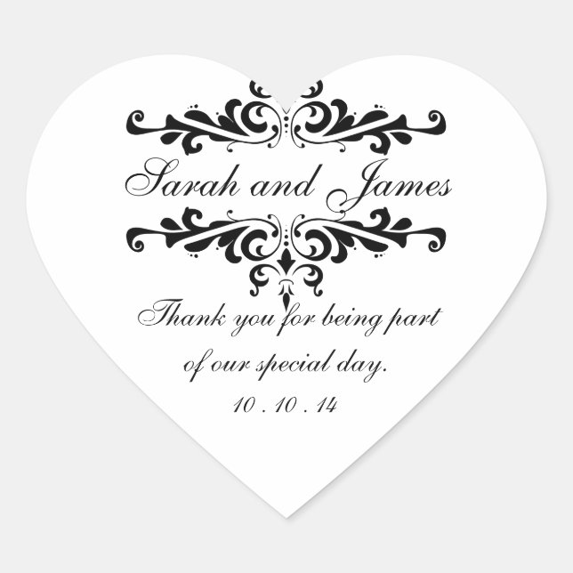 Merci élégant Mariage Favoriser Stickers Coeur (Devant)