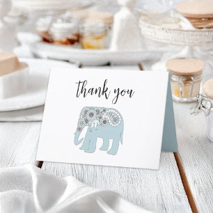 Merci Elégante Blue Paisley Elephant Card