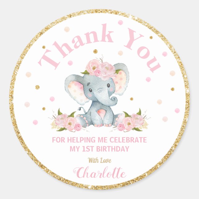 Merci éléphant Sticker Étiquettes Anniversaire Fav (Devant)