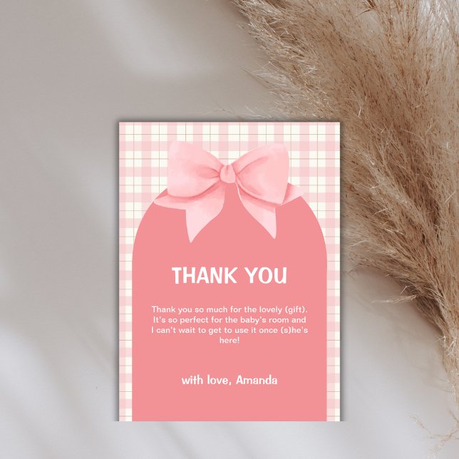 Merci en Baby shower à arc rose En vichy plaid (Pink Gingham Plaid Arch Bow Baby Shower Thank You)