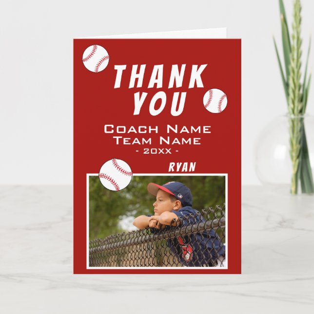 Merci Entraîneur Carte photo de baseball rouge (Devant)