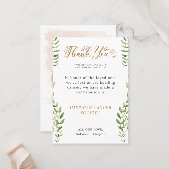 Merci Faire Un Don À Charity Mariage Carte Place (Devant/Arrière en situation)