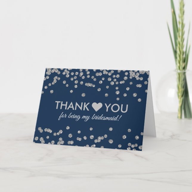 Merci Faux Paillettes Confettis Bleu Marine Argent (Devant)