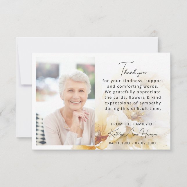 Merci Fleur Photo Sympathie Grief Carte de perte (Devant)