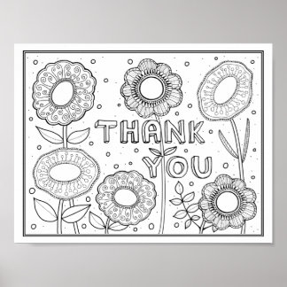 Merci Fleurs Gem Coloriage Page Poster d'art