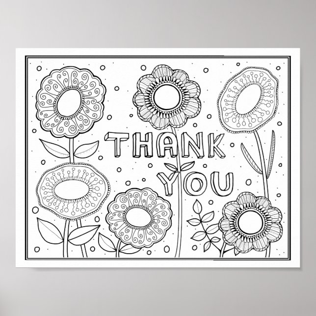 Merci Fleurs Gem Coloriage Page Poster d'art (Devant)