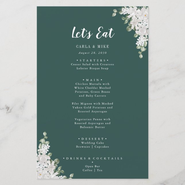 Merci Floral à feuilles vertes et menu Mariage (Devant)