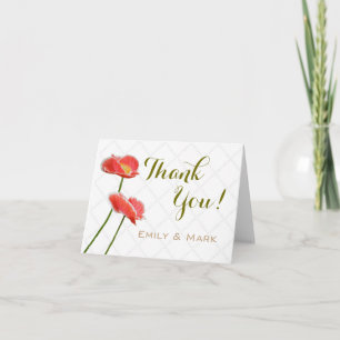 Merci floral de mariage de pavots rouges élégants