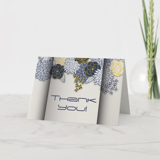 Merci floral élégant bleu marine et jaune (Devant)