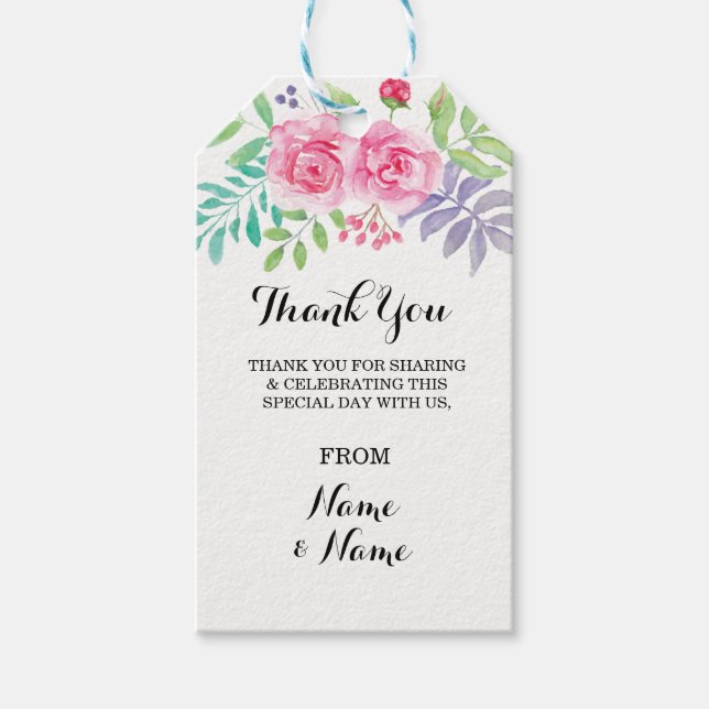 Merci floral Étiquette Mariage Faveur Aquarelle (Devant)