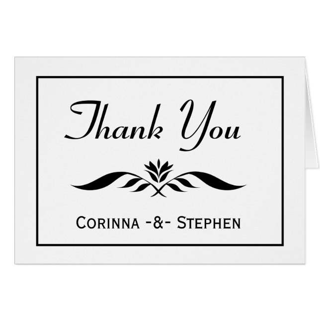 Merci Floral Noir Et Blanc Élégant Moderne (Devant Horizontal)
