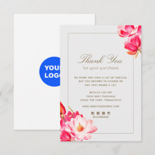 Merci floral pour votre carte de billet d'achat