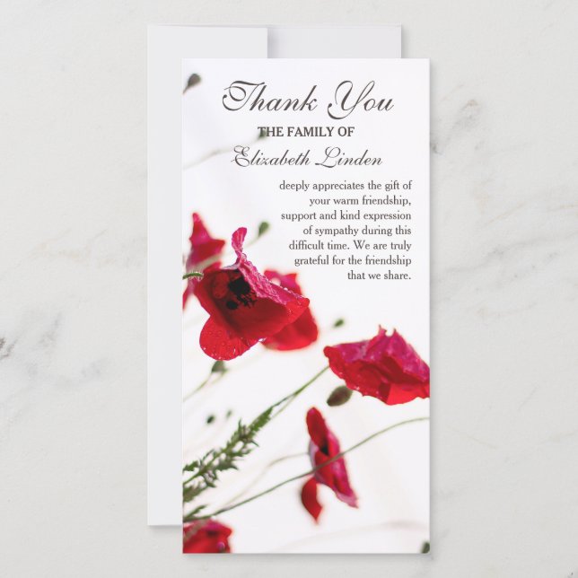 Merci floral rouge de sympathie des pavots | (Devant)