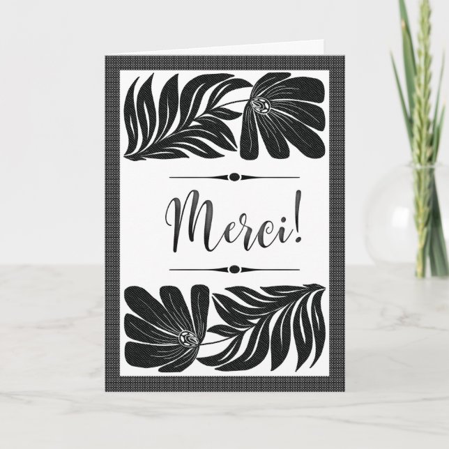 Merci Florale Élégante Mille Mercis Tropical Noir Karte (Vorderseite)