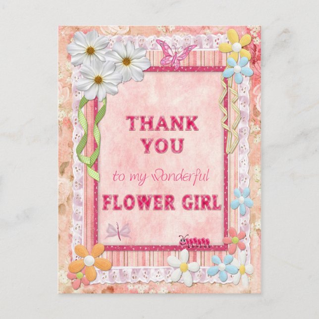 Merci Flower Girl, fleurs carte artisanale (Devant)