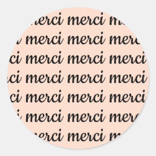 Merci French Danke Retro Pink Black Script Runder Aufkleber