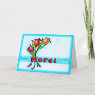 MERCI  French Thank You flowers drawing Greeting Dankeskarte