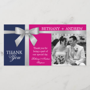 Merci fuchsia pourpre de mariage de ruban argenté