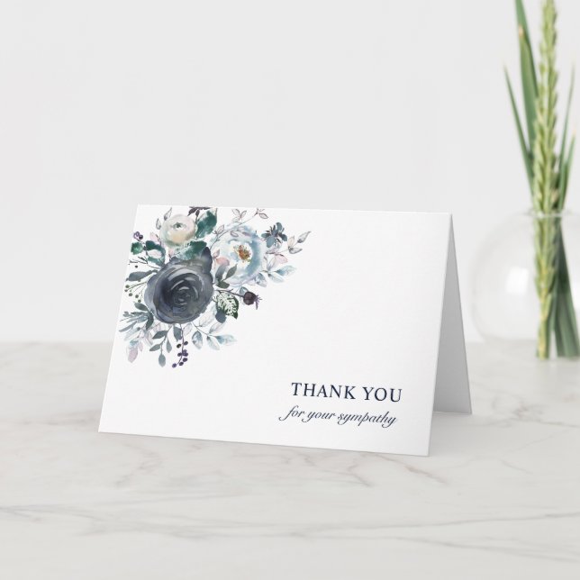 Merci funéraire bleu aquarelle Floral | PHOTO (Devant)
