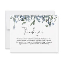 Merci funéraire bleu simple Floral