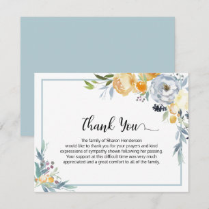 Merci funéraire floral bleu simple