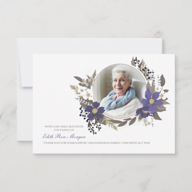 Merci funéraire photo carte florale (Devant)