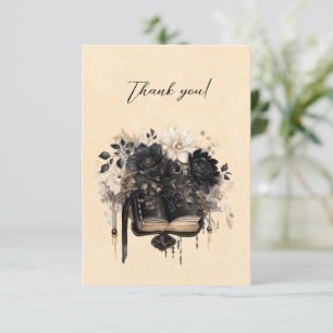 Merci gothique noir et ivoire livre et fleurs