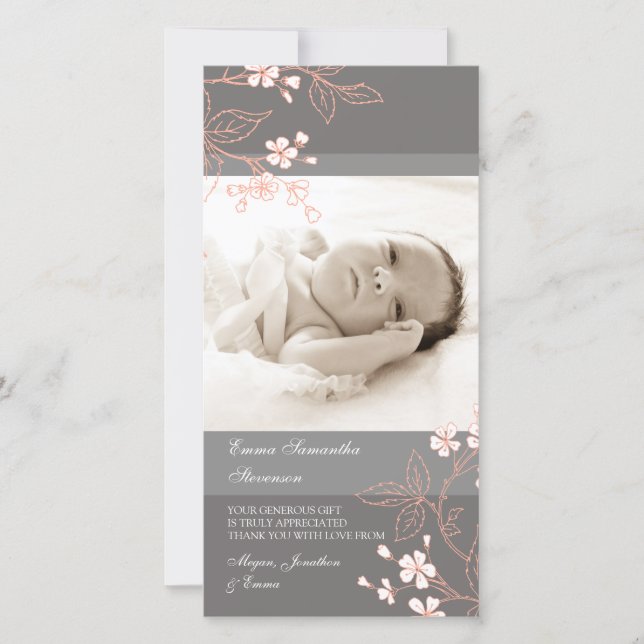 Merci gris corail Cartes photos Baby shower (Devant)