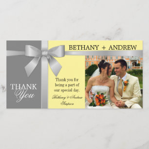 Merci gris de mariage de jaune argenté de ruban