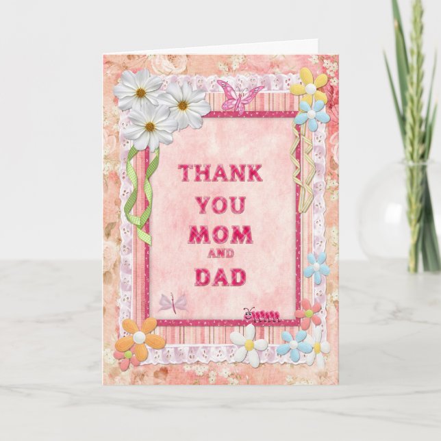 Merci maman et papa, carte d'artisanat des fleurs (Devant)