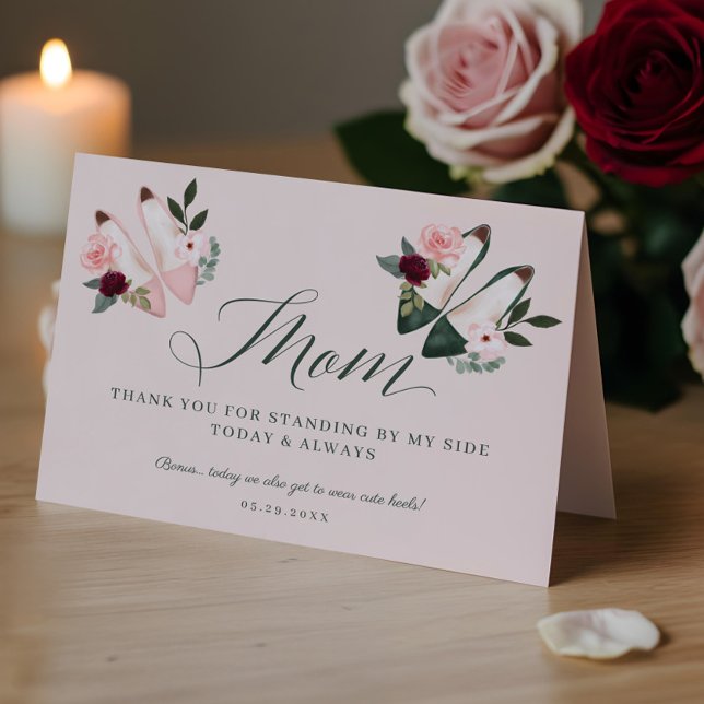 Merci Maman | Se tenir près de mes talons d'aquare (Thanks Mom | Standing by My Side Watercolor Heels Thank You Card)