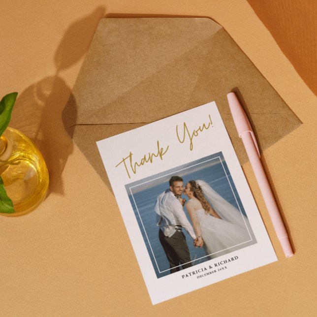 Merci Mariage à double face moderne 2 photos (double sided wedding thank you cards with pixtures)