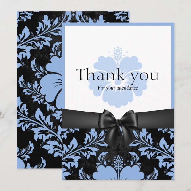 Merci mariage bleu floral invitation (Devant / Derrière)