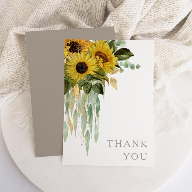 Merci Mariage de automne Taupe de tournesol Eucaly (Sunflower Eucalyptus Taupe Fall Wedding Thank You)