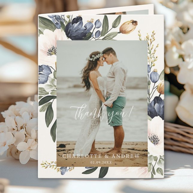 Merci Mariage floral 3 Photos (Floral Wedding Thank You 3 Photos)