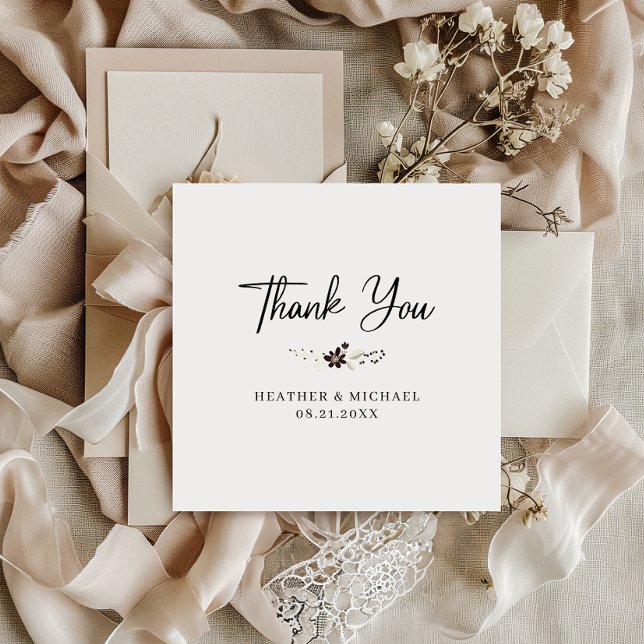 Merci Mariage Gratitude Elégante carte Carré (Express heartfelt gratitude with this elegant thank you card, perfect for conveying appreciation.)