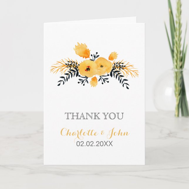Merci mariage jaune gris aquarelle (Devant)