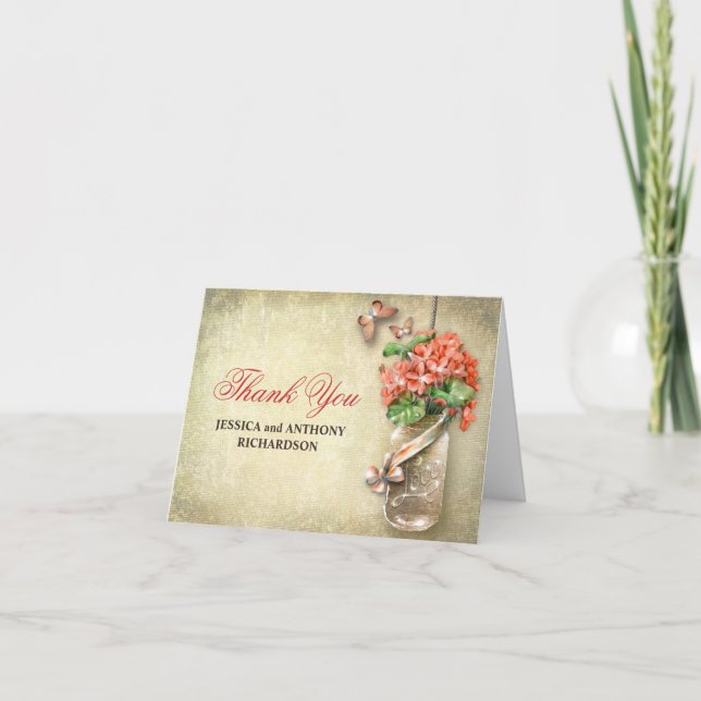 merci mariage mason jar cartes de design rustique (Devant)