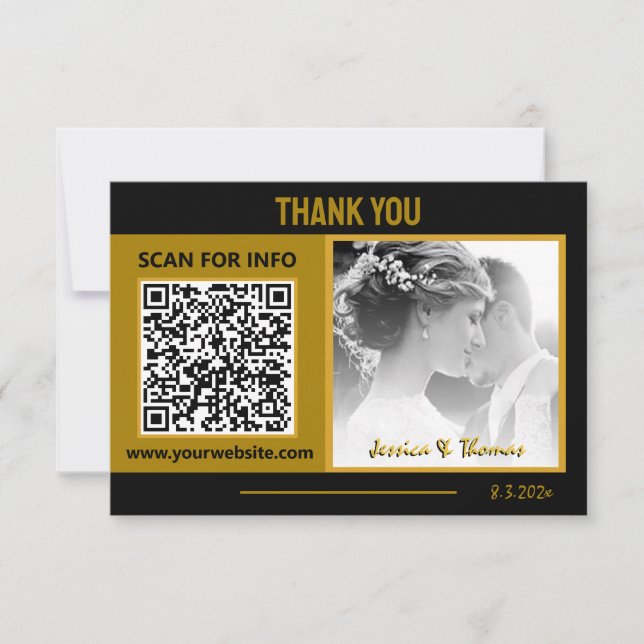 Merci Mariage moderne, Code QR, Photo, Noir /Or (Devant)