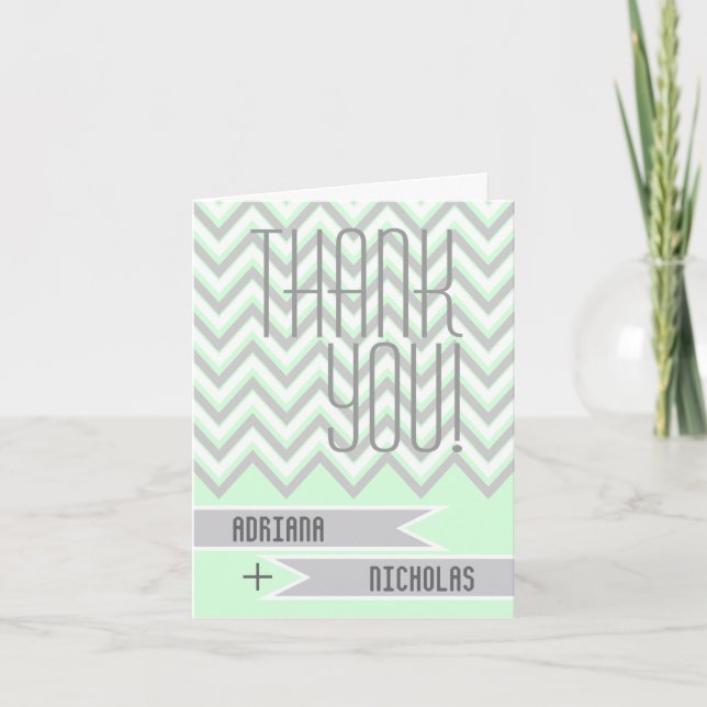 Merci mariage moderne gris chevron, vert menthe (Devant)