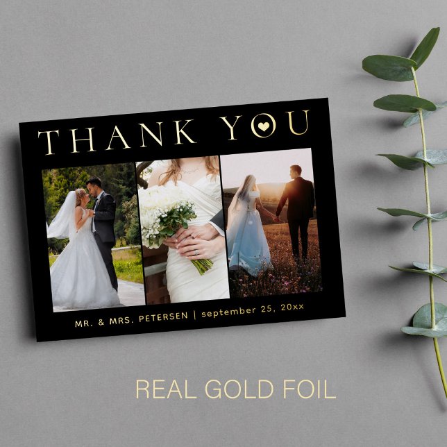 Merci mariage moderne photo feuille or carte (You can choose the color of the FOIL: GOLD, SILVER or ROSE GOLD)