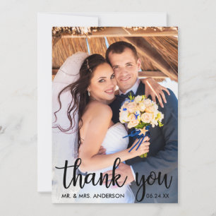Merci Mariage photo moderne noir carte Script