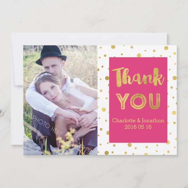 Merci Mariage rose or Confetti Cartes photos (Devant)