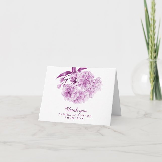 Merci mariage violet printemps carte photo (Devant)