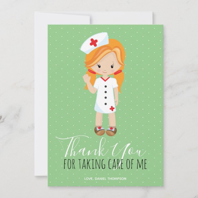 Merci Mint Green Script Ginger Cartoon Nurse (Devant)