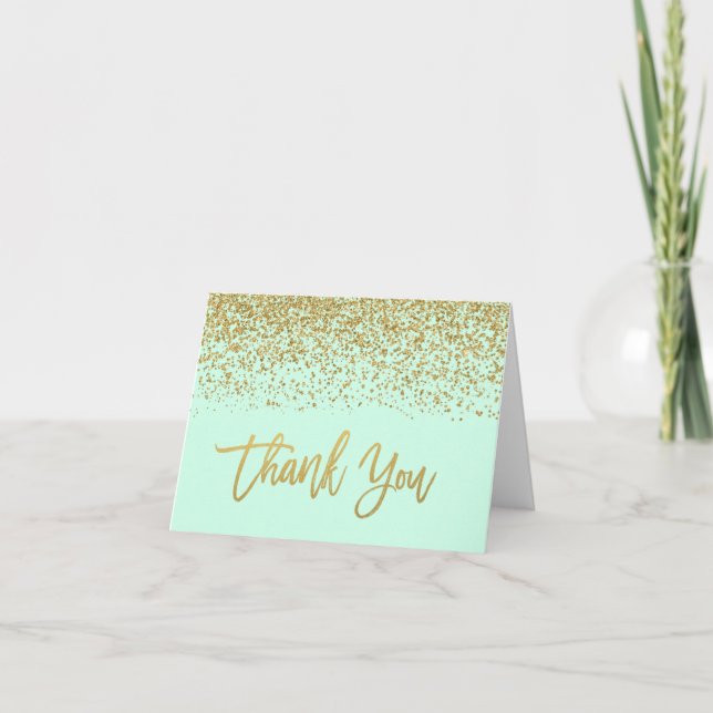 Merci moderne avec paillettes dorées et vert menth (Devant)